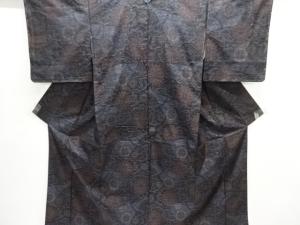 扇に花模様織り出し本場泥大島紬着物